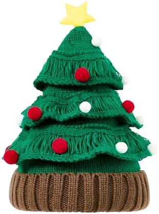 2025 Funny Christmas Tree Hats Holiday Santa Hat Festive Party Dress Up Winter Party Christmas Gifts for Women Men Green Tree Hats Pom Poms Ugly Green-Brown Hat Brim