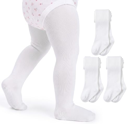 3 Pack Toddler Tights Baby Girl Stockings Knit Leggings White 1-2 T