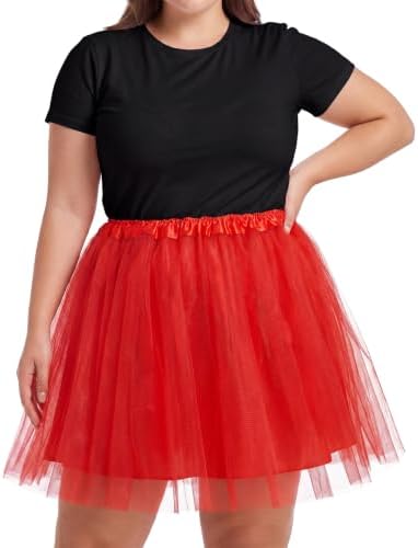 4-Layer Plus Size Red Tutu for Women Adults with Lining Tulle Skirts