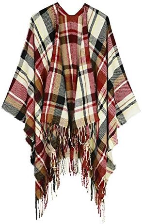 Women Shawl Scarf Wrap Printed Shawls for Women Tassel Poncho Shawl Warm Cardigan Wrap Fall Winter Poncho Cape Warm Ponchos Plaid Blanket Scarf Mix