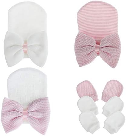 Newborn Hospital Hat Mitten Sets Infant Baby Hat Caps Cute Nursery Beanie Hat for Baby Girl 3 Set Hats Mitten B