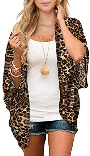Floral Kimonos for Women Kimono Swimsuit Cover Ups Loose Open Front Summer Tops Lightweight Spring Cardigan Half Sleeve Sheer Shawls and Wraps Leopard Print Large