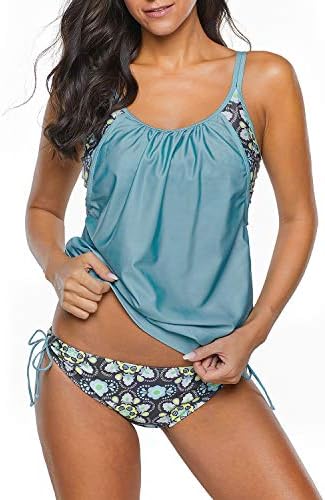 Women's Sporty Double Up Slimming Tummy Control Swimwear Two Piece Tankini Swimsuits Long Torso Swim Suit Ladies Maternity Swimsuits 1 Cute
