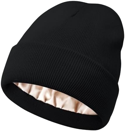 Satin Lined Beanie for Women, Frizz-Free Knit Winter Hat