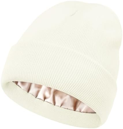 Satin Lined Beanie for Women, Frizz-Free Knit Winter Hat