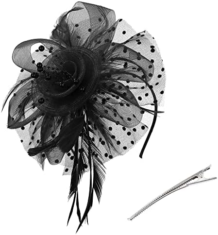 Kentucky Fascinators Hats for Women 2026 Derby Tea Party Hats for Women & Girls Flower Mesh Feathers Headband Fancy Headwear Hair Clip for Wedding Church Black Fascinator