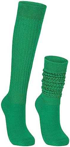 Green Slouch Socks for Women Soft Green Knee High Scrunchy Socks