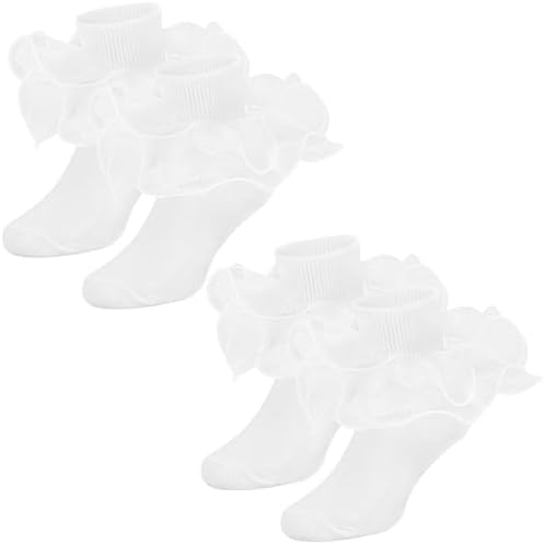 White Ruffle Socks for Girls 6-8 Years Lace Frilly Dress Tutu Socks