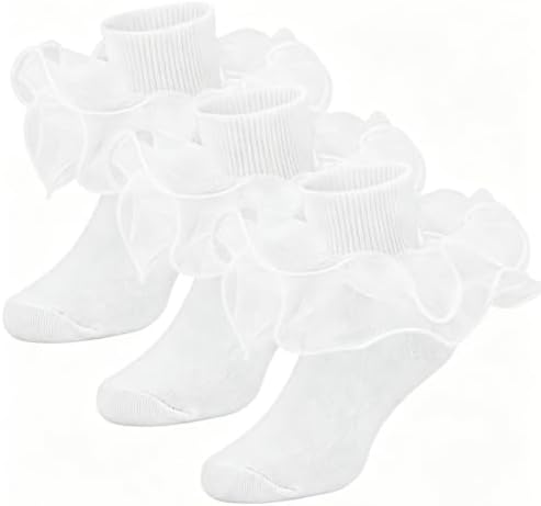 Toddler Ruffle Socks 2T-3T Lace Frilly Dress Socks for Girls