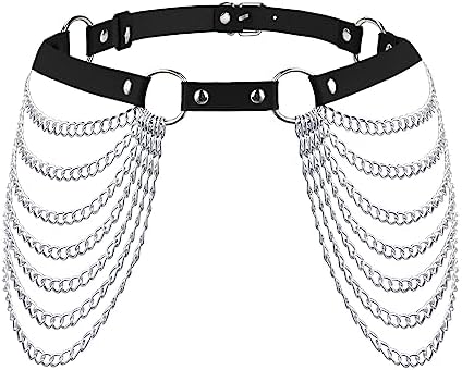 Adjustable Fashion Waist Body Chain Belt Y2K Gothic Jewelry PU Leather Sexy Rave Accessories Women Festival Belt Body Harness Belt for Women Girls Rave Outfit Cosplay