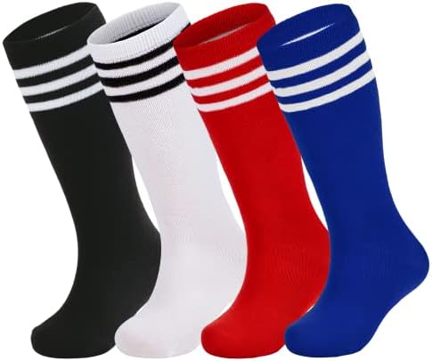 4 Pairs Toddler Knee High Socks Soccer, Baseball, Dress, Long Sports Tube Socks for Boys Girls School Uniform Stockings