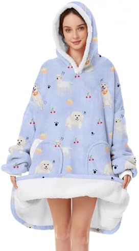 Dog Blanket Hoodie Purple Blanket for Adult Oversized Blanket Hoodies Cozy Warm Wearable Hooded Blanket Sherpa Blanket Hoodie with Pocket Thick Fleece Sweater Blanket Gift for Women Men