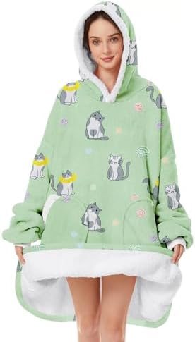 Cat Hoodie Green Oversized Wearable Blanket for Women Men