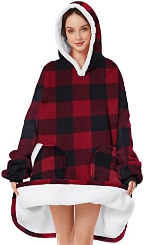 Wearable Blanlet Hoodie Oversized Blankets Winter Blacnket Original Blanket Comfy Sweatshirt for Women Cozy Sherpa Blanket Pocket Blanket Christmas Plaid Adult
