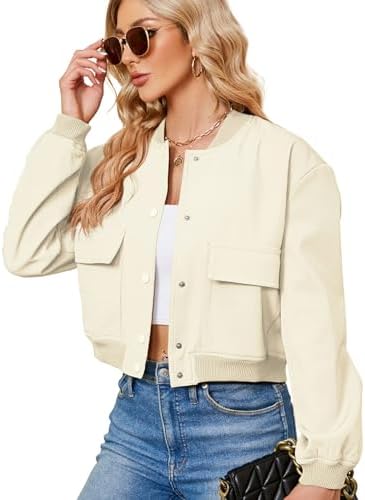 Beige Cropped Bomber Jacket Women 2026 Short Casual Varsity Jackets