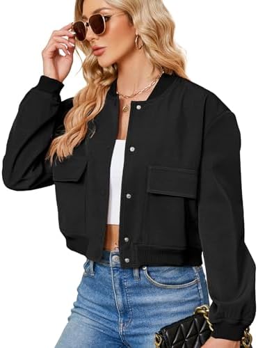 Black Cropped Bomber Jacket Women 2026 Short Casual Varsity Jackets