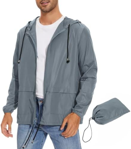 Lightweight Rain Jacket Men Waterproof Hooded Windbreaker