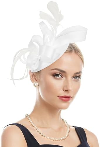 Ken-Tucky Derby Hats for Women 2026 White Fascinator Headband Ribbons Feathers Tea Party Hat Headpiece Wedding Church Cocktail 20s 50s Headpiece