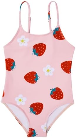 Girls Bathing Suit 2-3T, Strawberry One-Piece, Adjustable Straps
