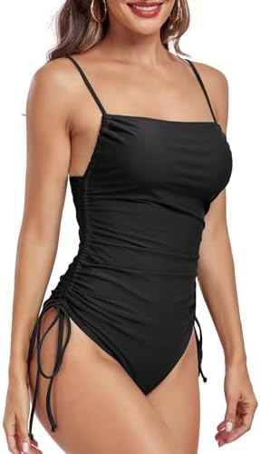 Swim Suits for Women 2025 Tummy Control Bathing Suits Sexy One Piece Swimsuit Square Neck Shapewear Swimsuit Halter Cute Modest Vintage Slimming Retro Ruched Swimwear