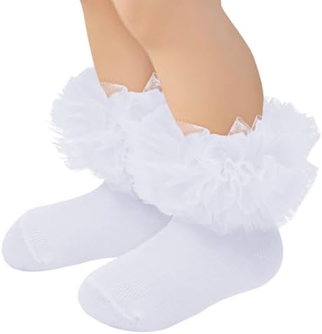 Toddler Ruffle Socks Girls 2T-3T White Lace Frilly Dress Tutu Socks