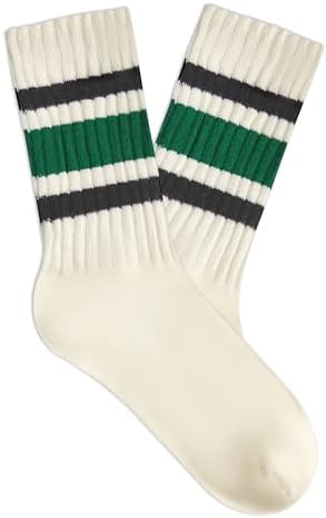 Green Retro Striped Crew Socks Soft Cotton Tube Socks with Stripes