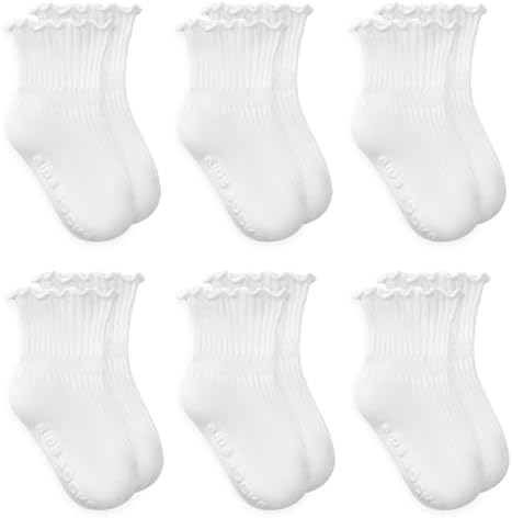 Baby Girl Socks 0-6 Months with Grippers, Turn Cuff Cotton Ruffle Crew Socks