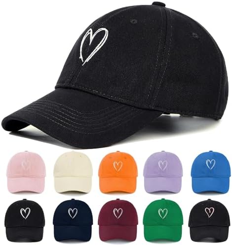 Women's Heart Embroidered White Baseball Cap, Low-Profile Dad Hat