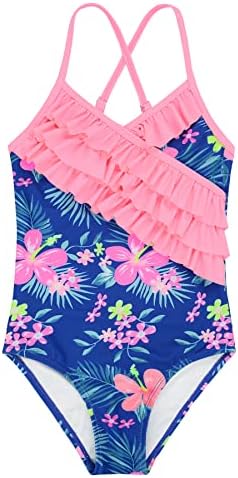 Baby Girl's One Piece Swimsuit Toddler Girl One Piece Swimsuit 2T Ruffle Sling Bathing Suits for Girls Hawaiian Ruffle Swimwear Beach Baby Girl Bathing Suit Size 3T Blue Floral Pink Ruffle