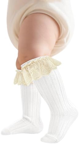 Baby Knee High Socks for Newborn Girl 0-6 Months White Stockings
