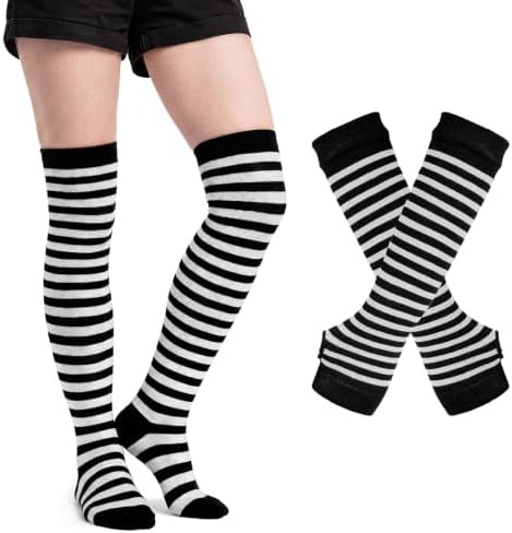 Black and White Striped Socks Womens Thigh High Socks Arm Warmers