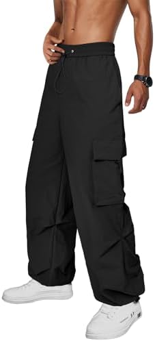 Black Men's Cargo Pants Y2k Parachute Pants Baggy Joggers Sweatpants Oversized Trendy Casual Loose Fit Plus Size Hip Hop Harem for Men with Pockets for Streetwear Black Large