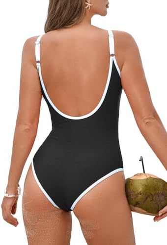 Black One Piece Swimsuit Women Tummy Control Bathing Suit for Womens One Piece Swimsuits Sexy Swim Suits for Women 2025 Backless Swimwear, Black & White