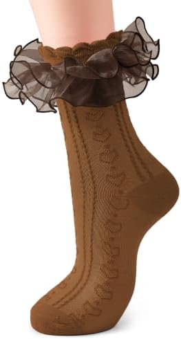 Brown Ruffle Socks Women Adult Lace Frilly Socks for Women