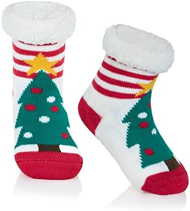 Christmas Fuzzy Socks for Kids Christmas Slippers Socks Toddler Socks with Grippers Boys Fuzzy Sherpa Socks Non Slip Socks Girls Winter Warm Socks Christmas Tree