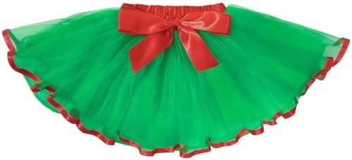 Christmas Tutu for Girls Toddler Kids 4 Layers Green Red Border, Christmas Tutu- Border