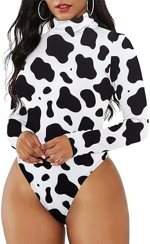 Cow Print Buttery Soft Bodysuit Going Out Tops For Women Cow Print