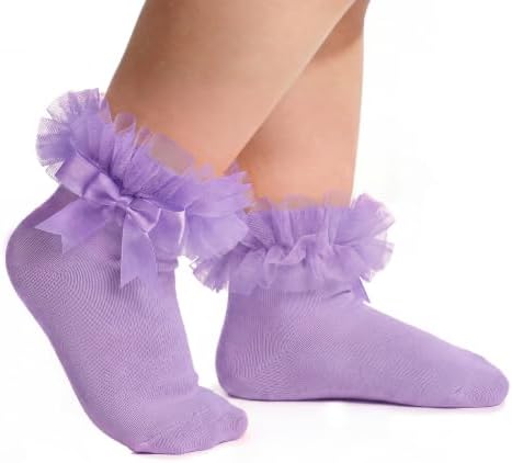Frilly Socks for Girls 8-10 Years, Girls Dress Lace Purple Socks, Purple
