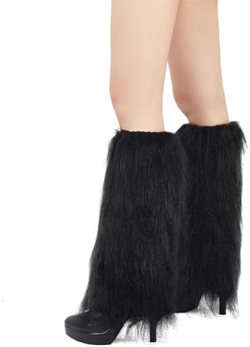 Furry Faux Fur Black Leg Warmers for Women