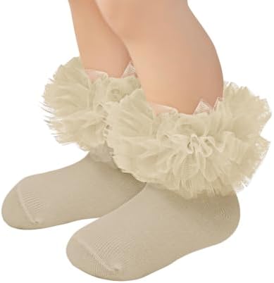 Girls Nude Ruffle Socks 8-10 Years Old Girls Lace Frilly Tutu Socks