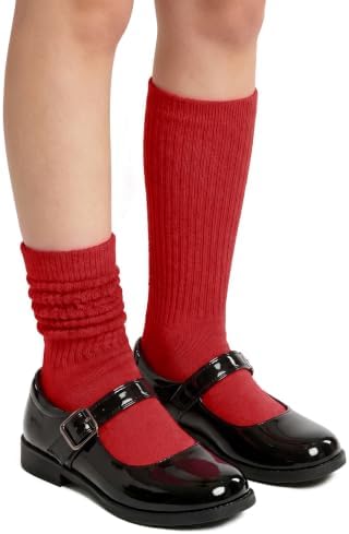 Girls Scrunch Knee High Socks Red School Uniform Slouch Sock, Red