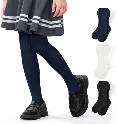 Girls Tights 4-6T School Uniform Cotton High Stretch Stockings 3Pack