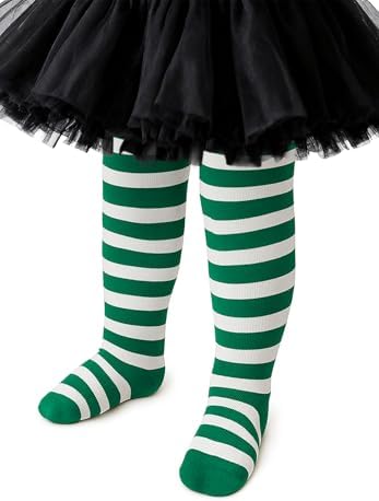 Green and White Striped Tights for Toddler Girl 2-4T Kids Leggings