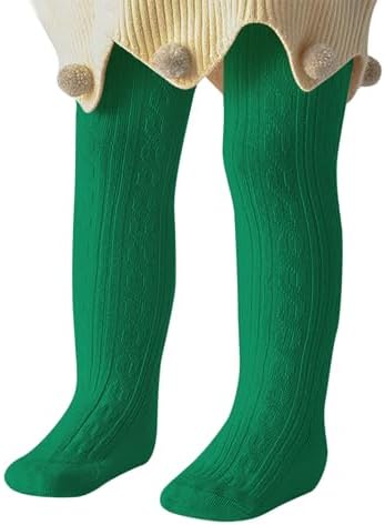 Green Baby Tights 6-12 Months Cable Knit Leggings Infant Stockings