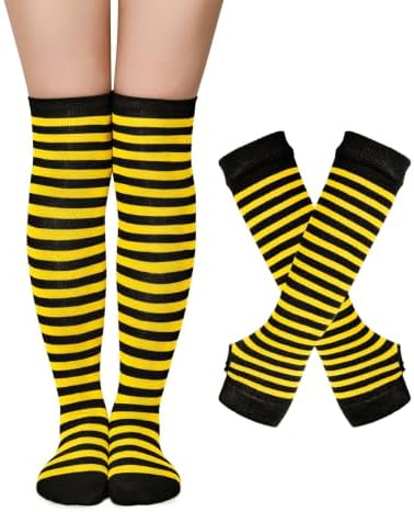 Halloween Women Thigh High Socks Arm Warmers Set