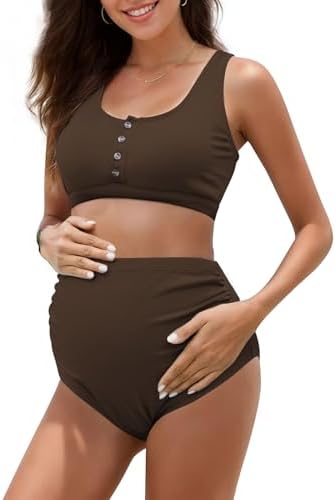 High Waist Ribbed Maternity Swimsuit Two Piece for Women