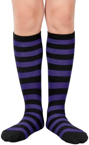 Kids Soccer Socks Baseball Cotton Long Socks Black Purple Stripes L, Black Purple Stripes