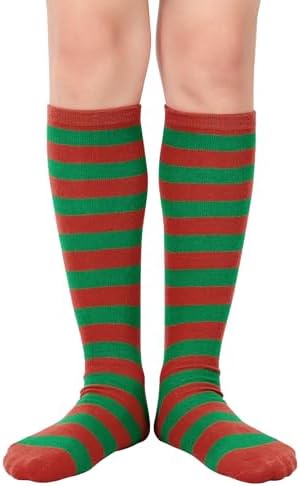 Kids Soccer Socks Baseball Cotton Long Socks, Red Green Stripes
