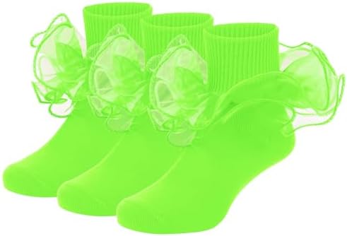kids St Patrick's Day Sock Kids Green Sock Cotton Girls Dress Socks Big Double Lace Turn Cuff Dress Socks