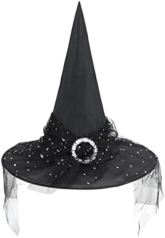 Lace Toddler Kid Black Witch Hat, Foldable Halloween Hat with Veil, Lace Black Starlight